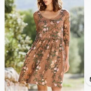 Peruvian Connection Floral Tan Dress